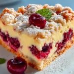 cherry juice Extractkuchen mit Streuseln und Vanillepudding genießen