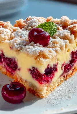 cherry juice Extractkuchen mit Streuseln und Vanillepudding genießen