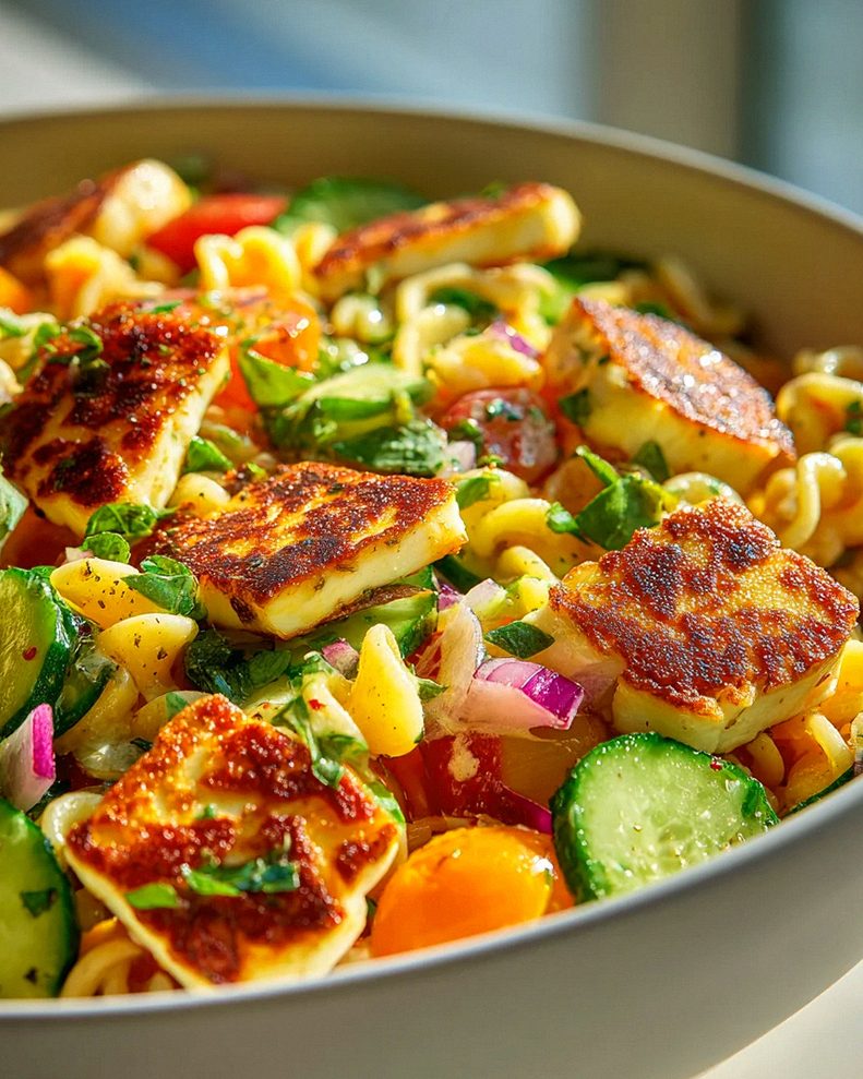 Der bunte Halloumi Pasta Salat: Frische, Farbe, Genuss!