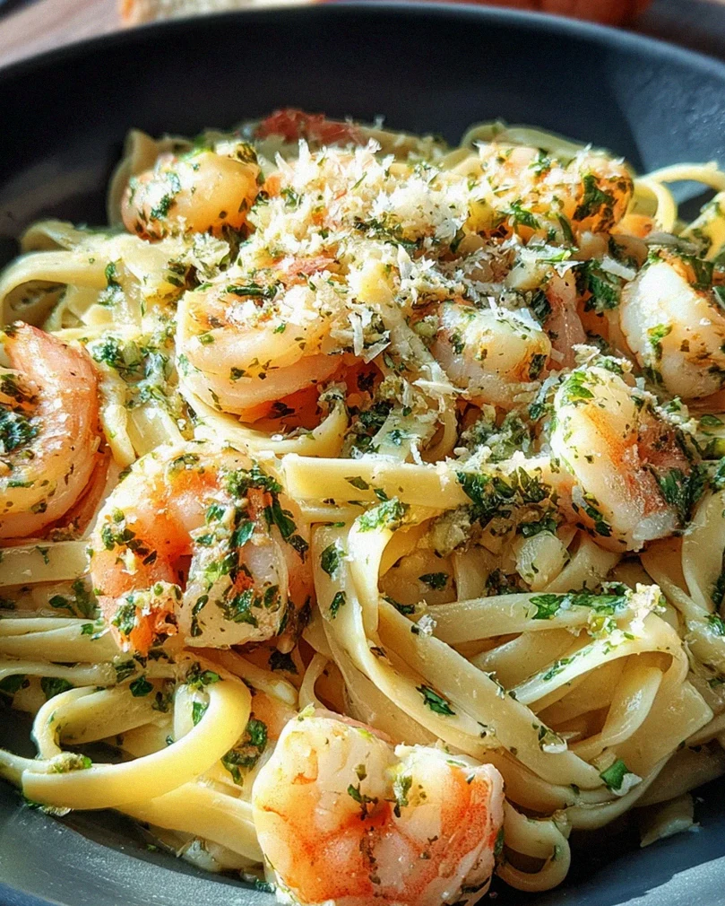 Garnelen Pasta mit Kräuterbutter und Knoblauch