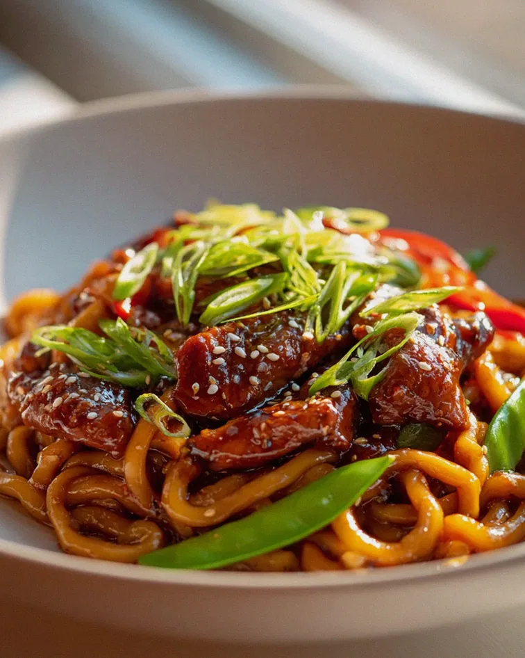 Hähnchen Teriyaki Nudeln mit Honig-Soja Glasur – Aromatisch!