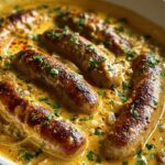 Herzhafte Hähnchenbratwurst in Zwiebel Curry Sahnesauce genießen
