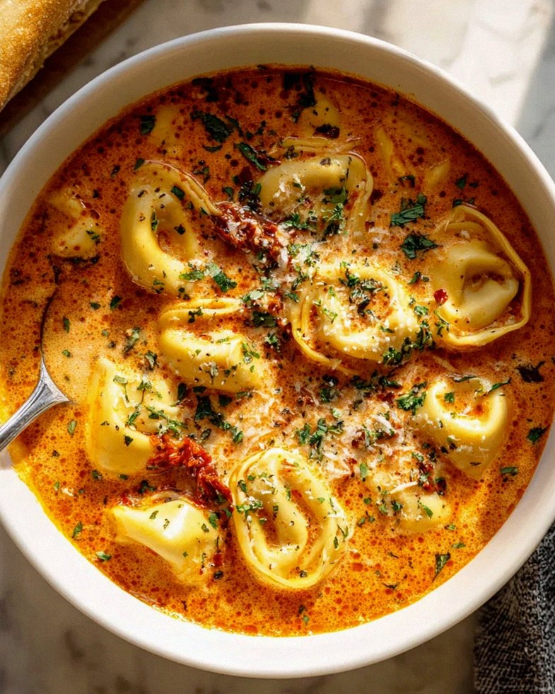 Käse-Tomaten-Tortellini-Suppe: Cremig und lecker!