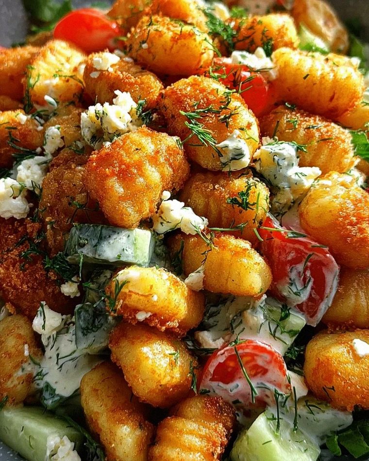 Knuspriger Gnocchi-Salat mit Joghurt-Dressing