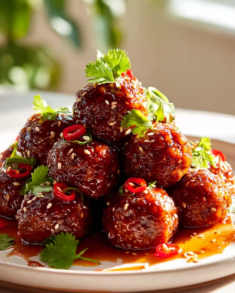 Köstliche koreanische Rinderbällchen mit Gochujang Glasur