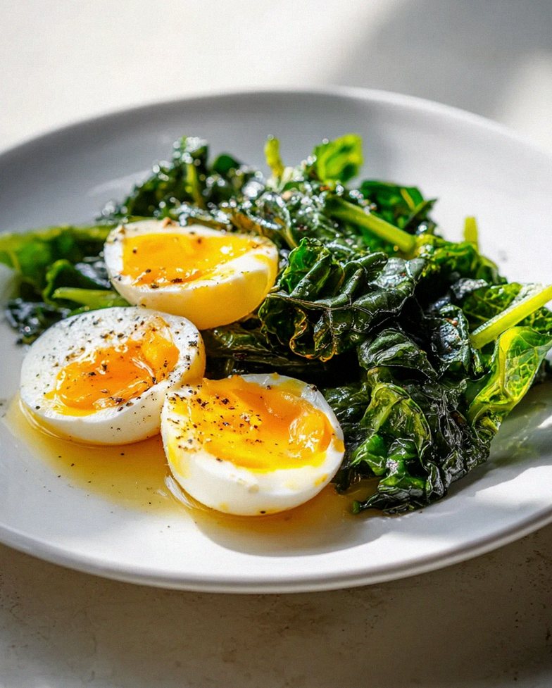 Low Carb Dinner: Hartgekochtes Ei mit Blattgemüse genießen!
