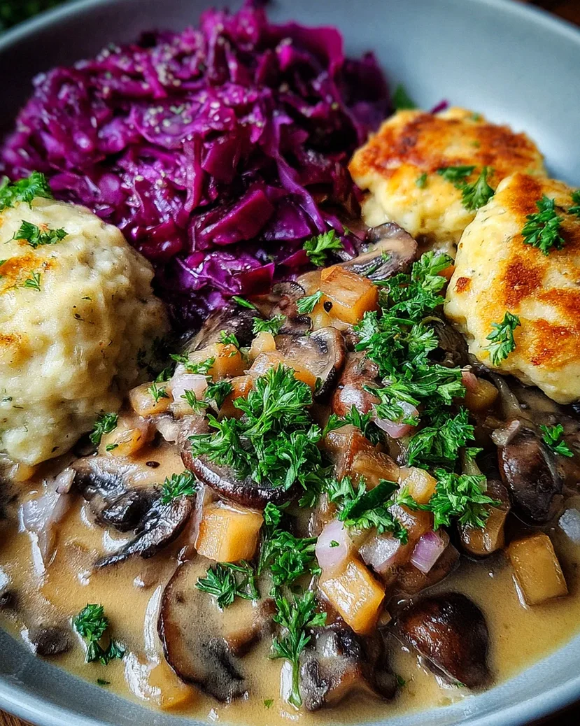 Pilz-Maronen Ragout mit Ofenknödeln und Rotkraut – Schritt 1