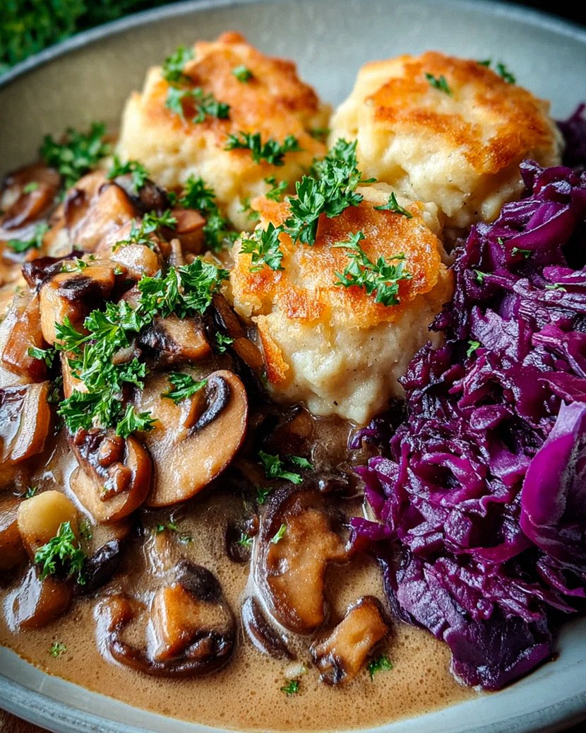 Pilz-Maronen Ragout mit Ofenknödeln und Rotkraut – Schritt 2