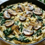 Pilz und Spinat Orzo für cremigen Genuss