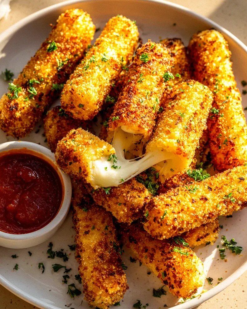 Schmelzender Goldener Heißluftfrittierter Mozzarella Traum
