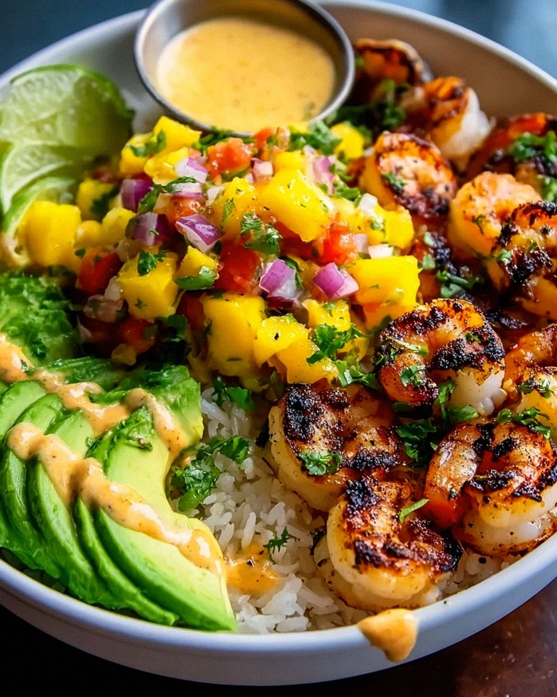 Shrimp-Avocado-Bowls mit Mango-Salsa und Limetten-Chili-Sauce – Schritt 1