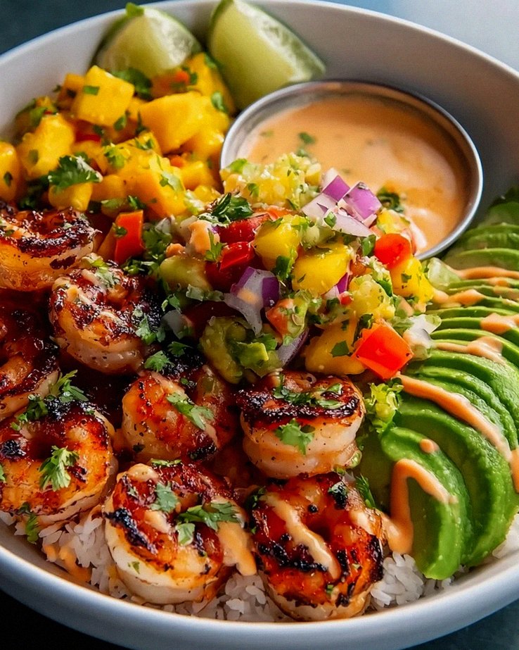 Shrimp-Avocado-Bowls mit Mango-Salsa und Limetten-Chili-Sauce – Schritt 2