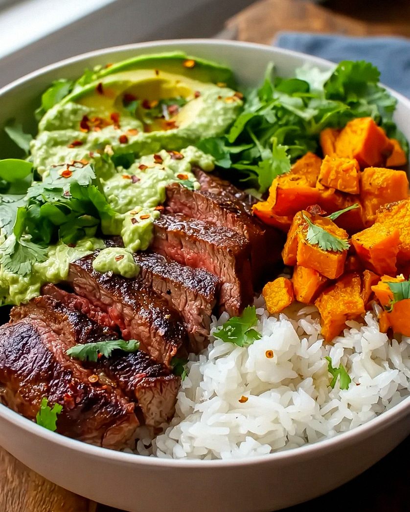 Steak und Süßkartoffel-Bowls mit Avocado-Koriander-Drizzle – Schritt 2