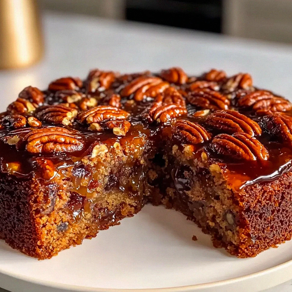Veganer Pekanuss-Kuchen mit der Oberseite nach unten