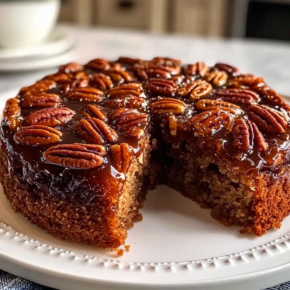 Veganer Pekanuss-Kuchen mit der Oberseite nach unten – Schritt 1